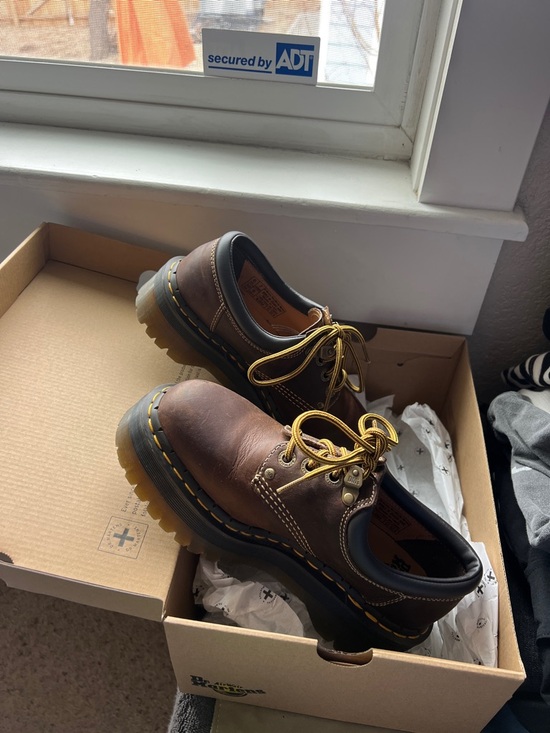 Dr. Martens Shoes - Dr. Martens Brown Leather Crazy Horse Shoes with Yellow Stitching